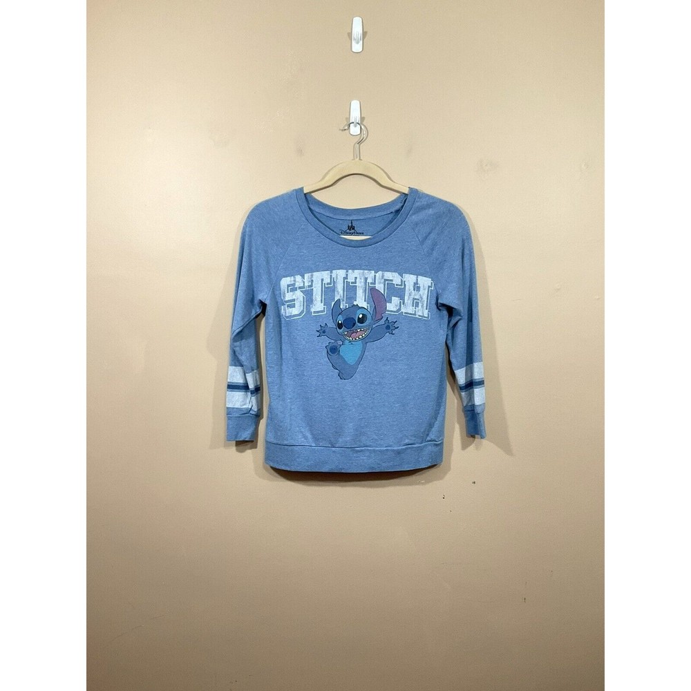 Disney Parks Womens Stitch Long Sleeve Sweatshirt M Blue Lilo Cartoon Hawaii Y2K